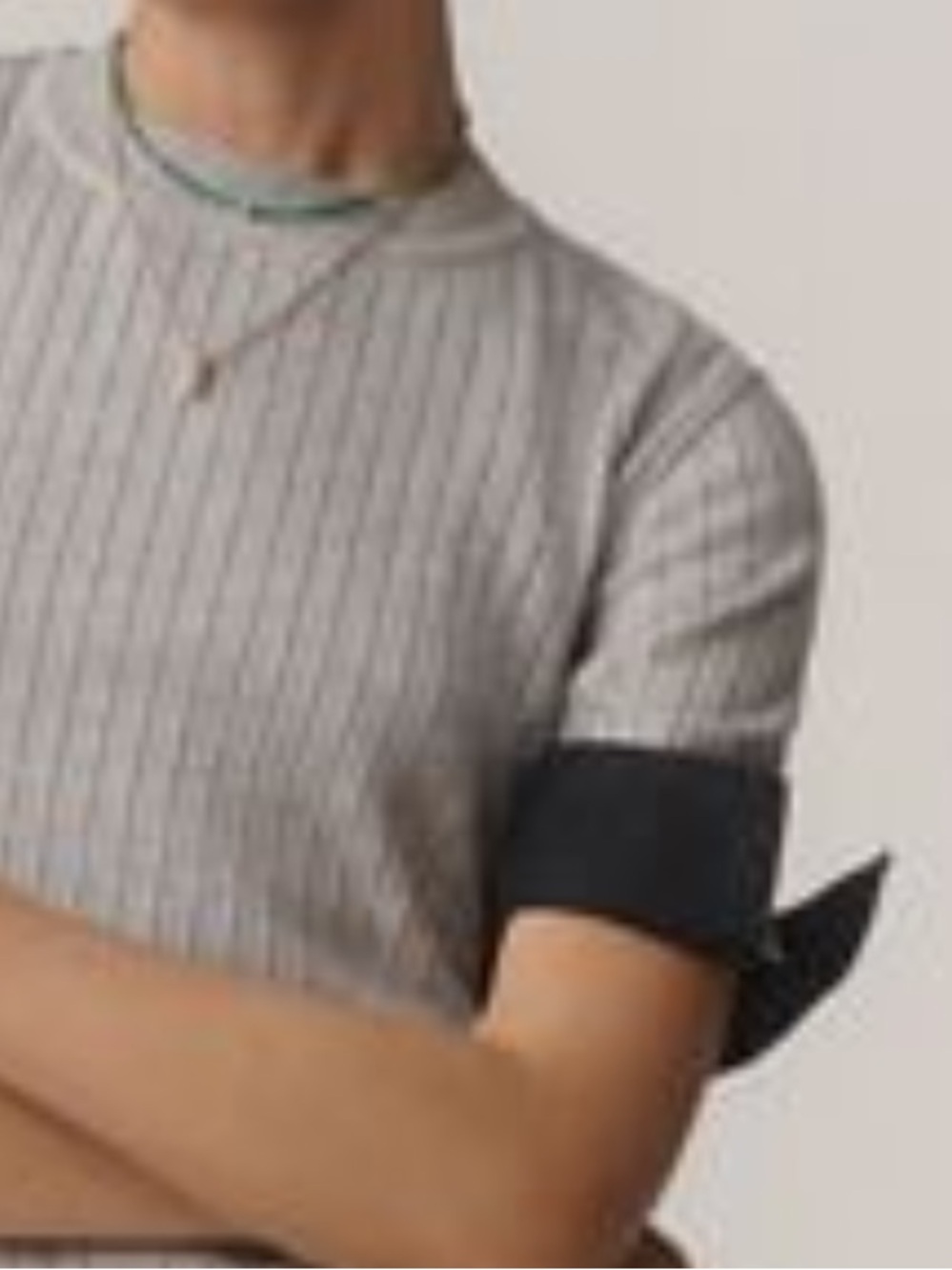 Maeve Gray Ribbed Short Sleeve Top with Black Cuff Detail - Picture 2 of 10